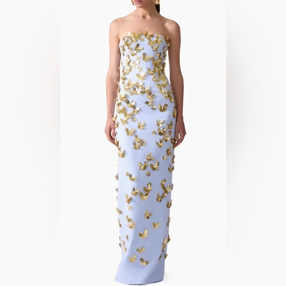 Carolina Herrera butterfly applique strapless column dress gown &custom cape - Picture 1 of 14